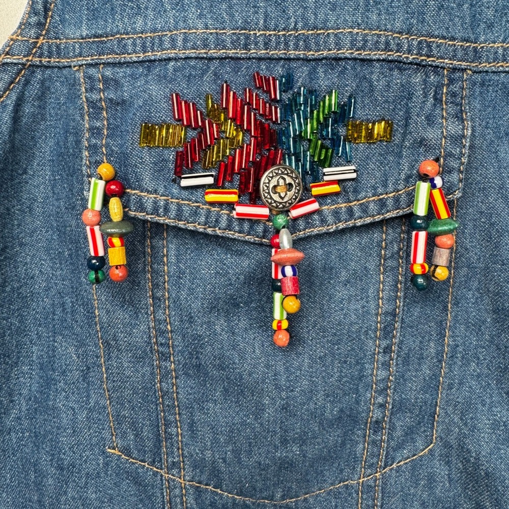 Vtg Carole Little Beaded Embellished Sleeveless‎ Blue Denim Top Sz 10 Beaded Y2K - Picture 6 of 11